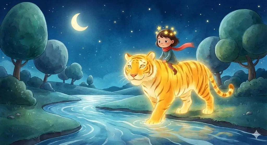 Child riding magical tiger